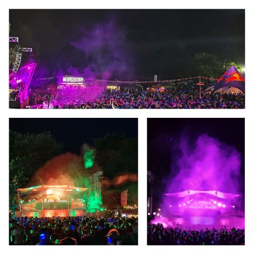 Eine Silent Disco auf einem Festival aus veerschiedenen Perspektiven mit mit Silent Disco Kopfhörern von Headphone Revolution