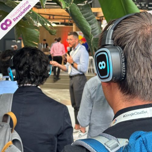 Silent Conference Kopfhörer "HR Z-PRO 50X" von Headphone Revolution im Einsatz als Tour Guide System auf einem Google Summit Event